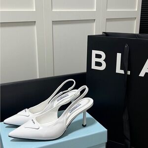 Prada White Slingback Heels